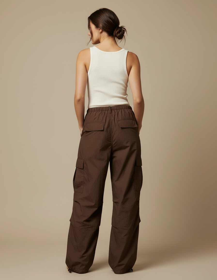 Pantalon Cargo Marron Ample Fluide Femme - Polyester - vue 2