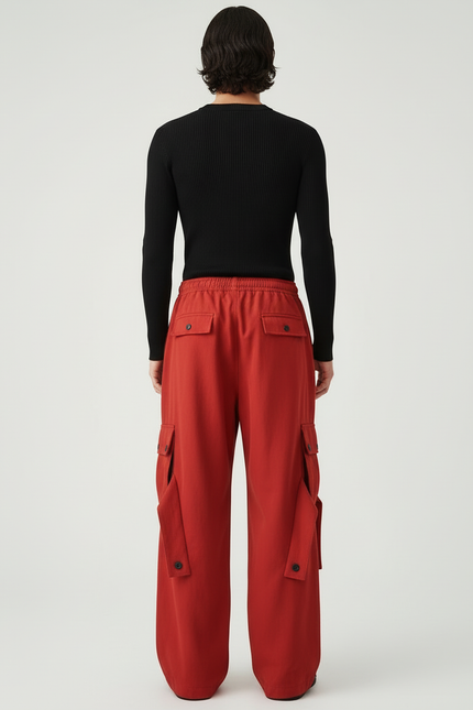 Pantalon Cargo Rouge Ample Multi-Poches Homme - Toile - vue 2