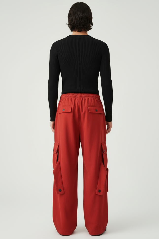 Pantalon Cargo Rouge Ample Multi-Poches Homme - Toile - vue 2