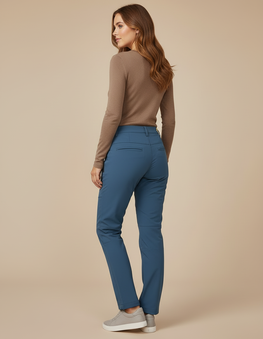 Pantalon Cargo Bleu Coupe Droite Imperméable Randonnée Femme - Polyester - vue 2
