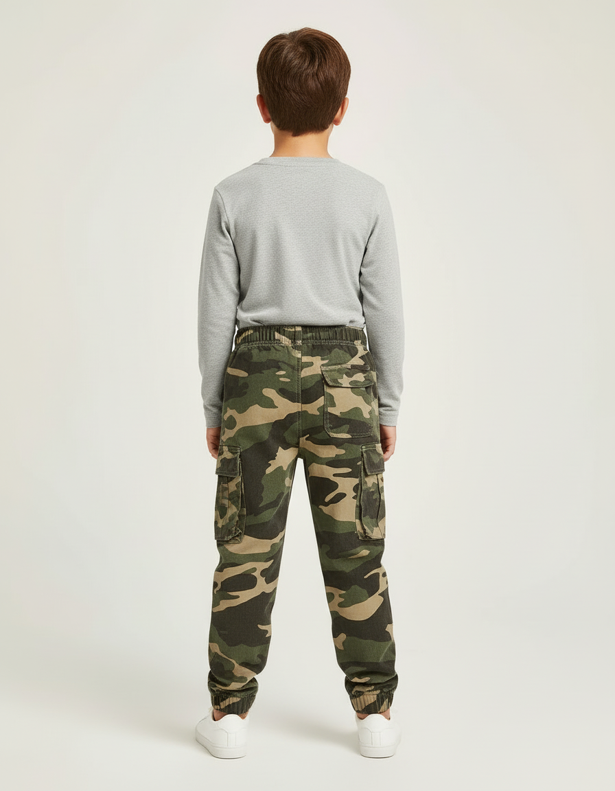Pantalon Cargo Camouflage Ample Garçon Coton - Kaki - vue 2