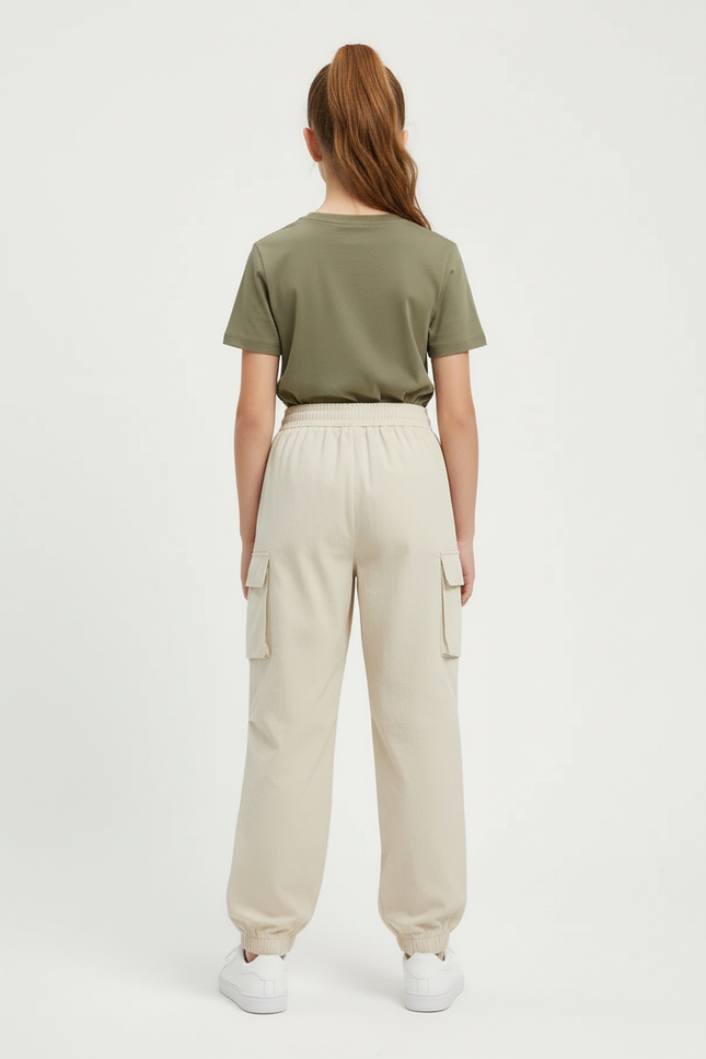 Pantalon Cargo Beige Ample Fille Coton Décontracté - vue 2