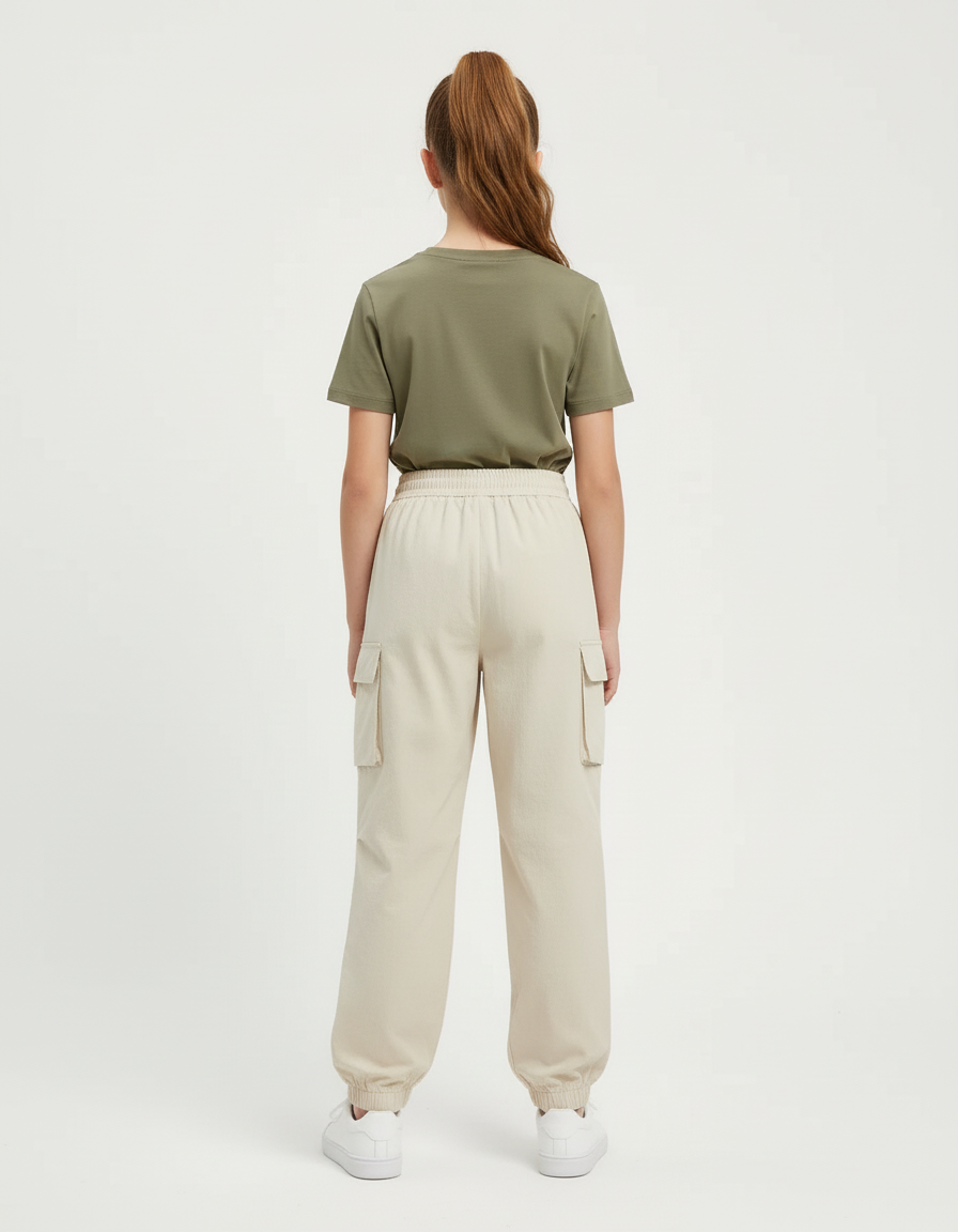 Pantalon Cargo Beige Ample Fille Coton Décontracté - vue 2