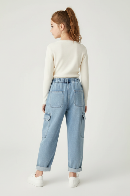 Pantalon Cargo Denim Clair Ample Hello Kitty - Bleu Jean - vue 2