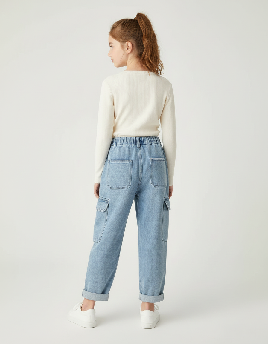Pantalon Cargo Denim Clair Ample Hello Kitty - Bleu Jean - vue 2