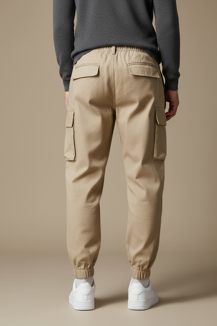Pantalon Cargo Beige Décontracté Multipoches Coton Homme Jogger - vue 2