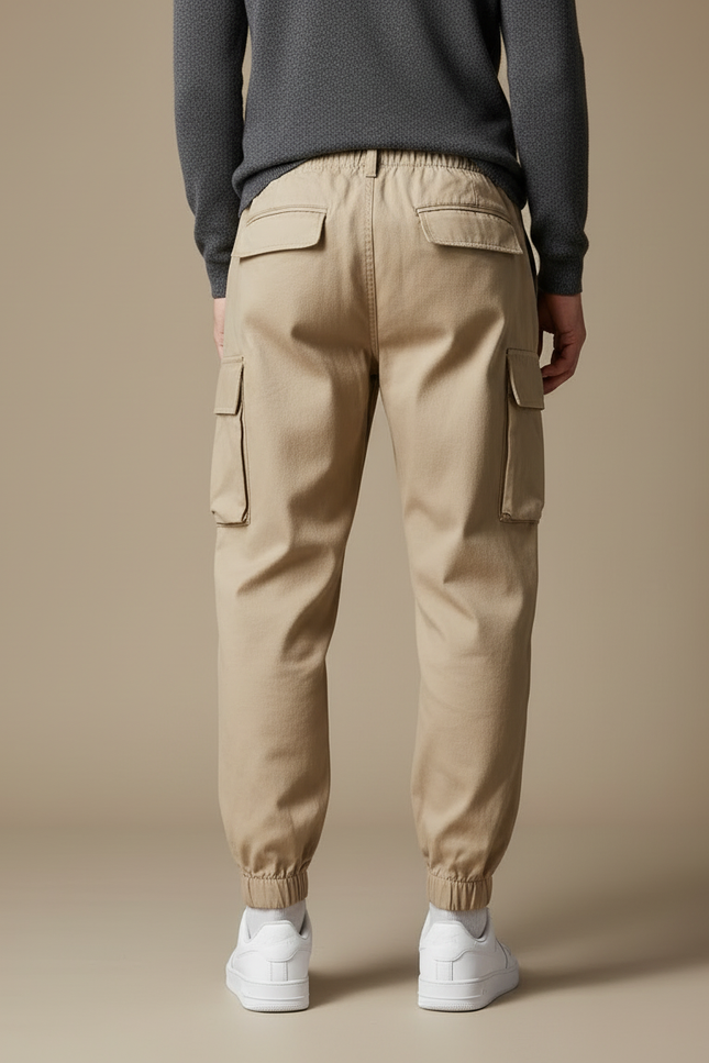 Pantalon Cargo Beige Décontracté Multipoches Coton Homme Jogger - vue 2