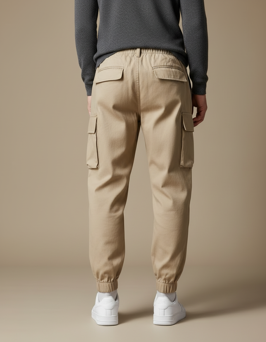 Pantalon Cargo Beige Décontracté Multipoches Coton Homme Jogger - vue 2
