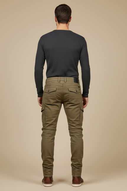 Pantalon Cargo Kaki Homme Slim Motard Plissé - Toile - vue 2
