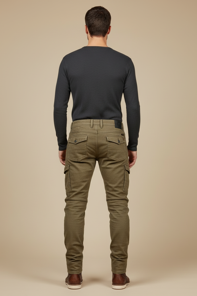 Pantalon Cargo Kaki Homme Slim Motard Plissé - Toile - vue 2