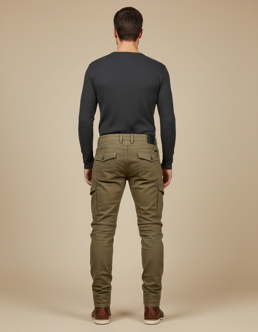 Pantalon Cargo Kaki Homme Slim Motard Plissé - Toile - vue 2