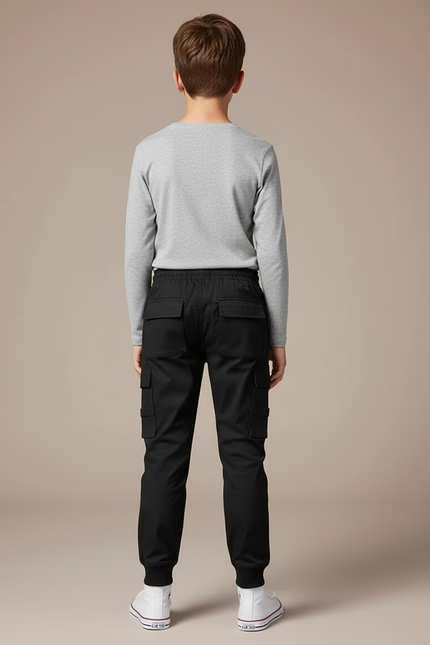 Pantalon Cargo Noir Décontracté Jogger Garçon Multipoches - Polyester - vue 2