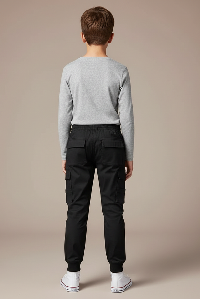 Pantalon Cargo Noir Décontracté Jogger Garçon Multipoches - Polyester - vue 2