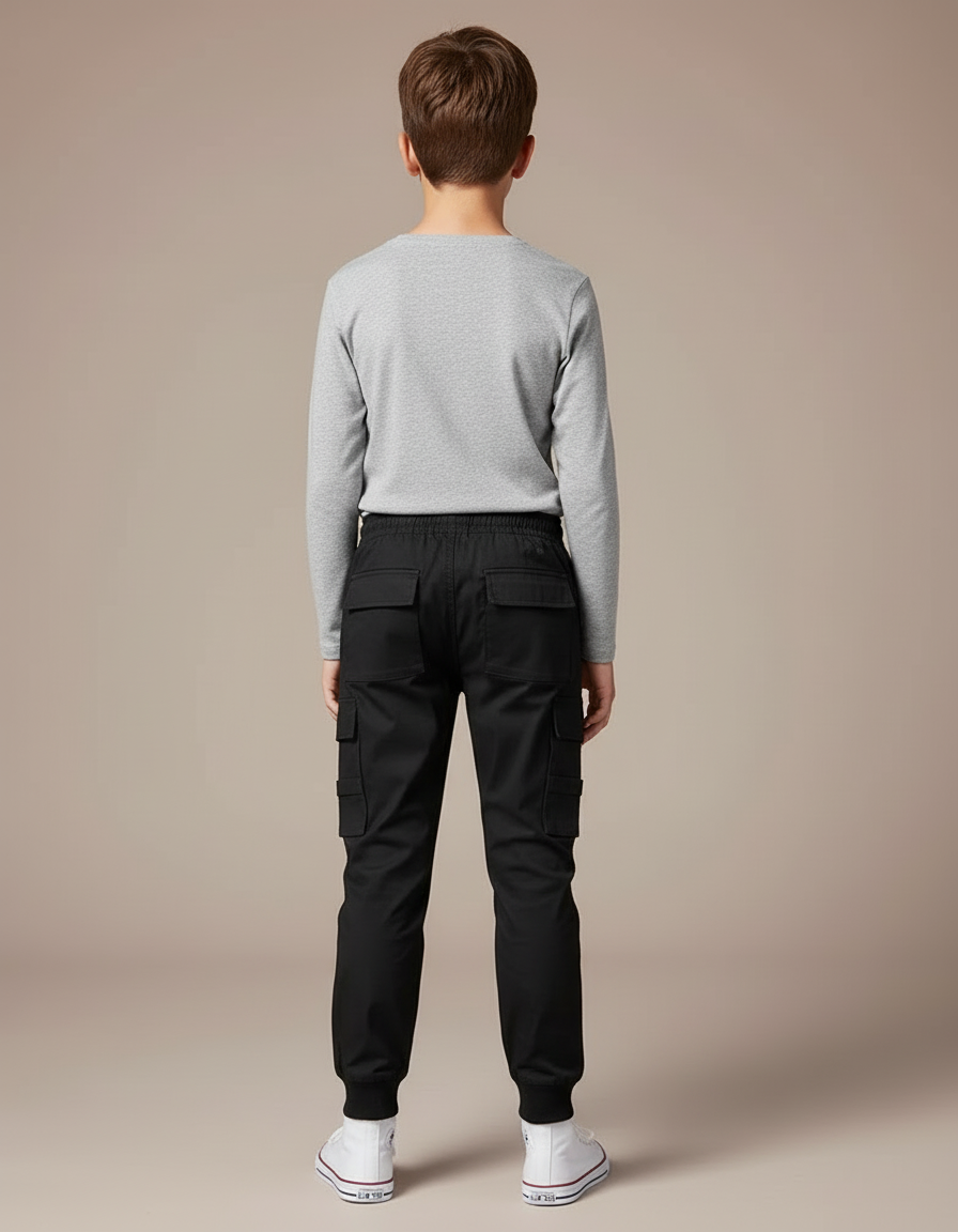 Pantalon Cargo Noir Décontracté Jogger Garçon Multipoches - Polyester - vue 2