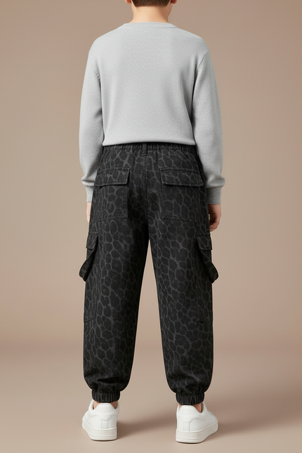 Pantalon Cargo Léopard Gris Ample Enfant Multipoches - Jean - vue 2