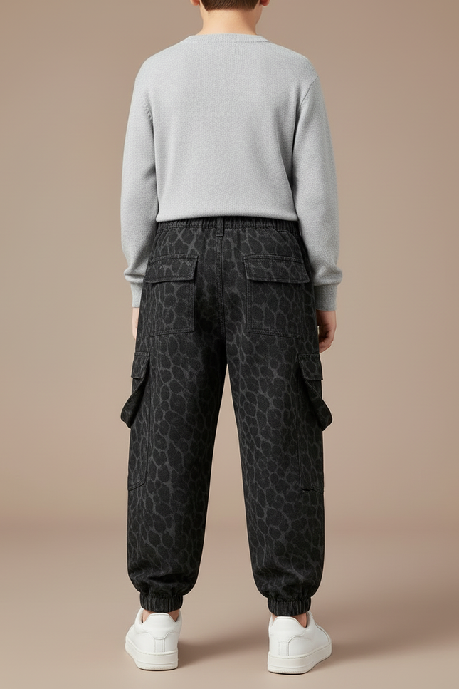 Pantalon Cargo Léopard Gris Ample Enfant Multipoches - Jean - vue 2