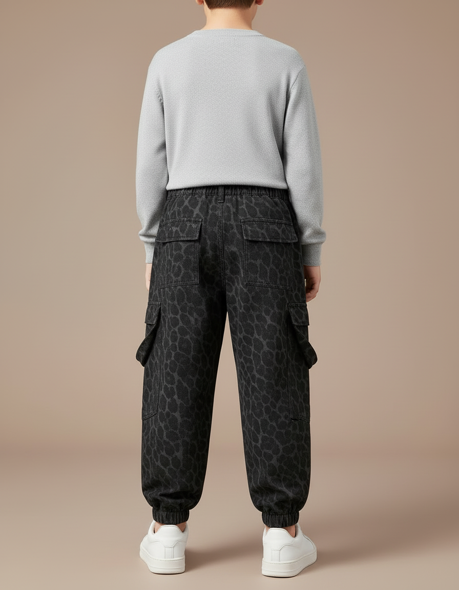 Pantalon Cargo Léopard Gris Ample Enfant Multipoches - Jean - vue 2
