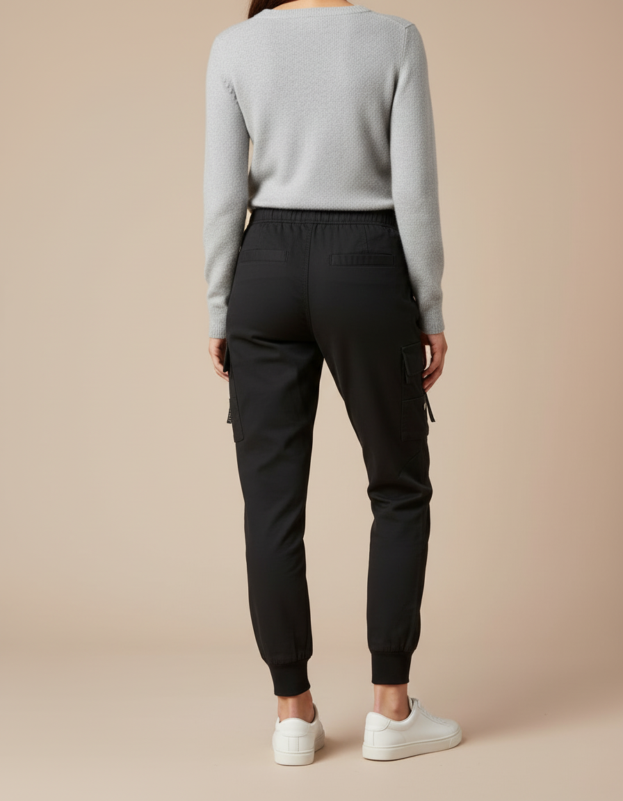 Pantalon Cargo Noir Jogger Femme Streetwear Décontracté - Toile - vue 2