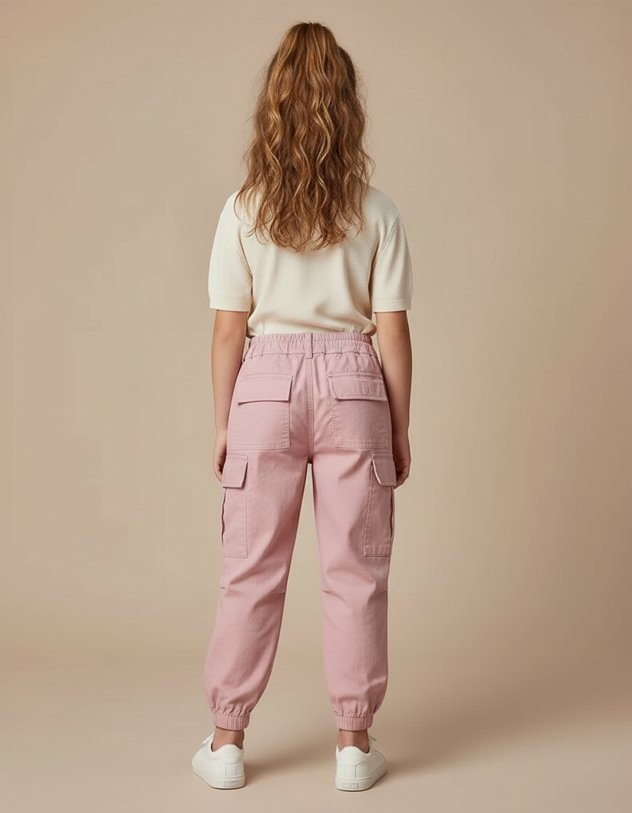 Pantalon Cargo Rose Ample Coton Fille - vue 2