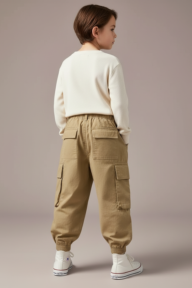 Pantalon Cargo Beige Ample Garçon Coton Poches - Gabardine - vue 2