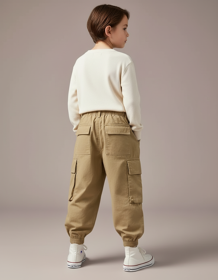Pantalon Cargo Beige Ample Garçon Coton Poches - Gabardine - vue 2