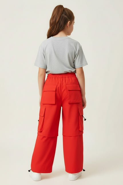 Pantalon Cargo Rouge Ample Fille Streetwear Poches - Polyester - vue 2
