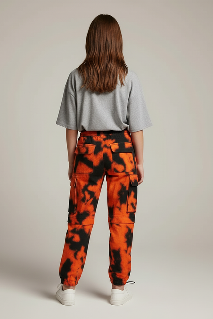 Pantalon Cargo Orange Noir Tie-Dye Ample Enfant - Multicolore Molleton - vue 2