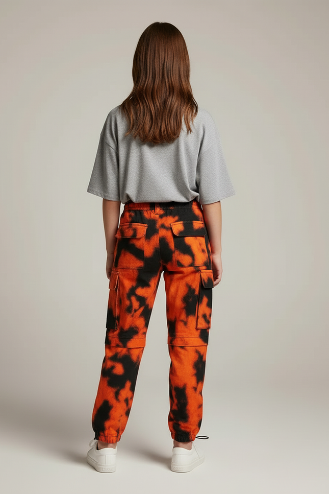 Pantalon Cargo Orange Noir Tie-Dye Ample Enfant - Multicolore Molleton - vue 2