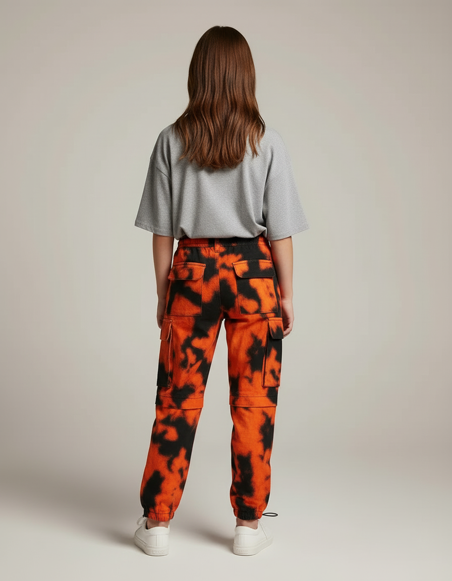 Pantalon Cargo Orange Noir Tie-Dye Ample Enfant - Multicolore Molleton - vue 2