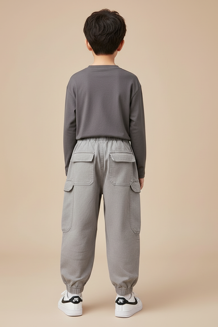Pantalon Cargo Gris Coton Ample Multipoches Enfant - vue 2