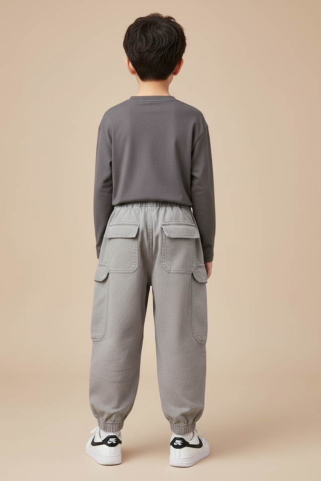 Pantalon Cargo Gris Coton Ample Multipoches Enfant - vue 2