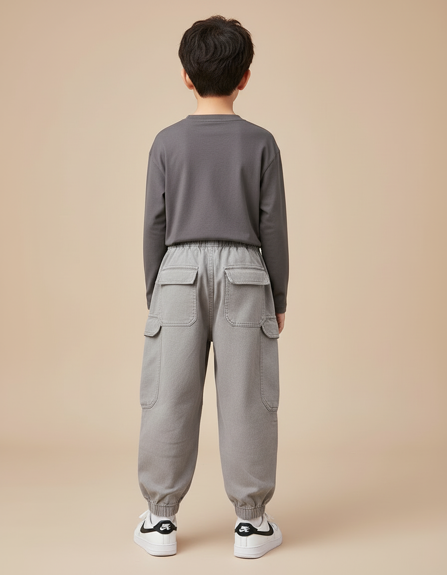 Pantalon Cargo Gris Coton Ample Multipoches Enfant - vue 2
