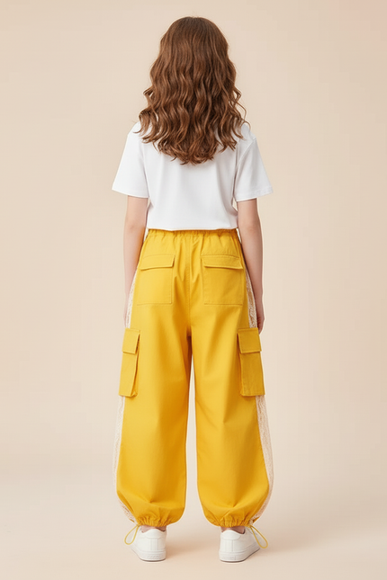 Pantalon Cargo Jaune Ample Dentelle Enfant - Toile - vue 2