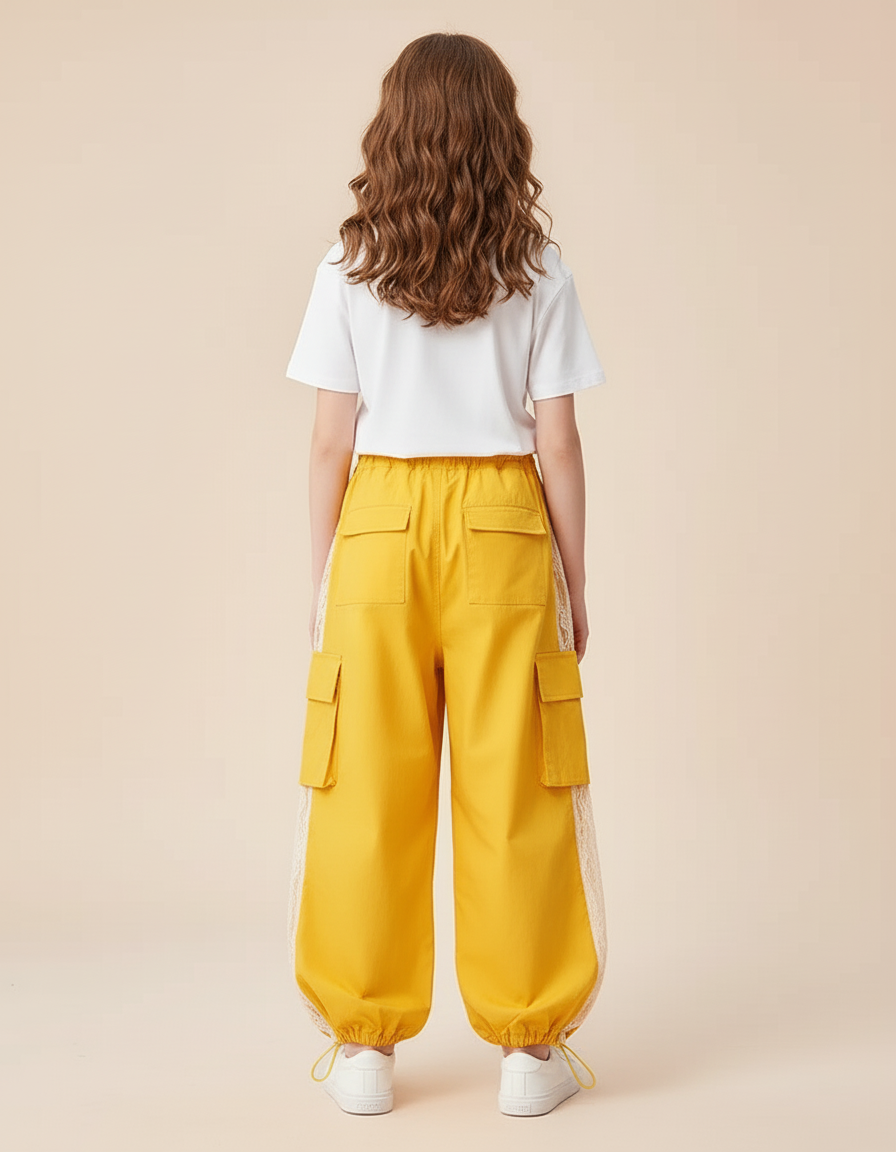 Pantalon Cargo Jaune Ample Dentelle Enfant - Toile - vue 2