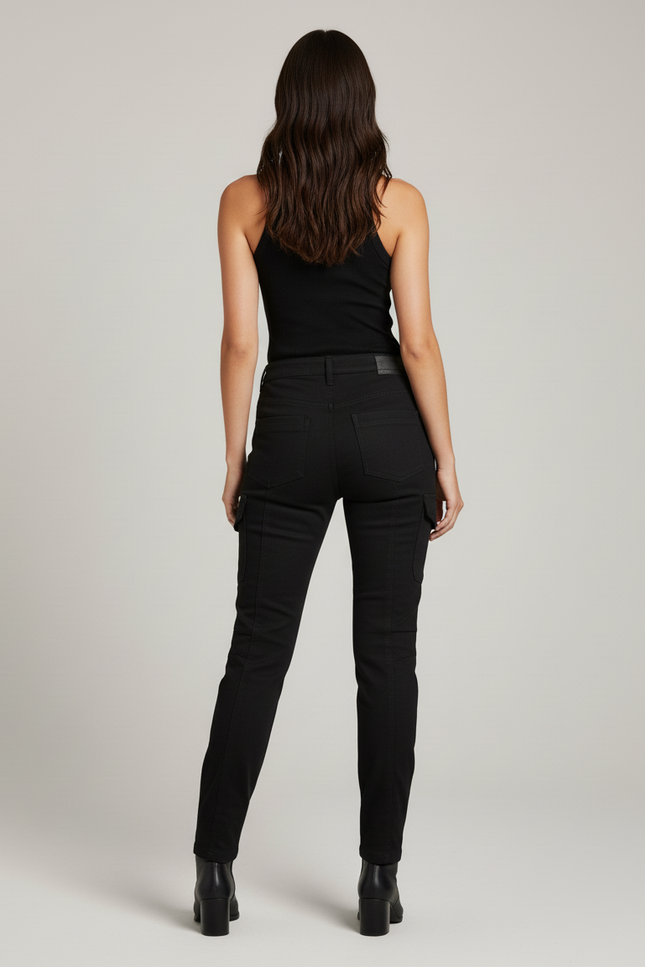 Pantalon Cargo Noir Zippé Plissé Femme - Toile - vue 2