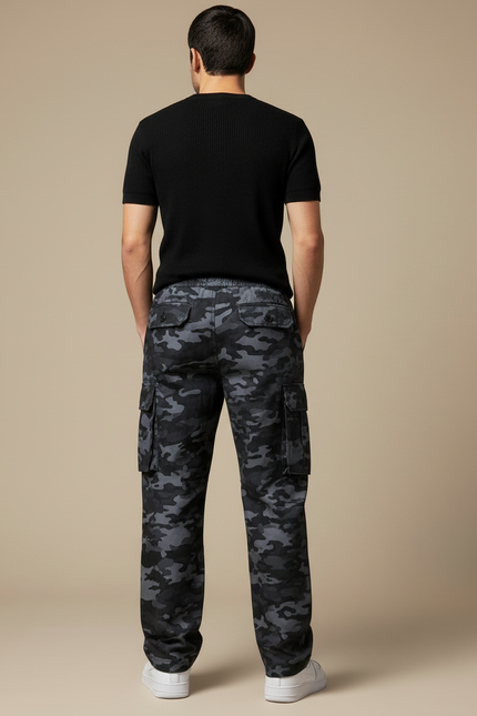 Pantalon Cargo Camouflage Militaire Noir Ample Streetwear - Toile - vue 2