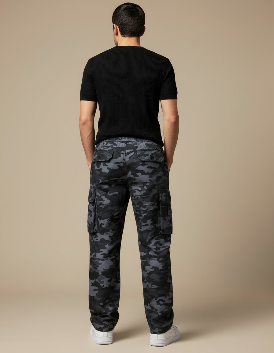 Pantalon Cargo Camouflage Militaire Noir Ample Streetwear - Toile - vue 2