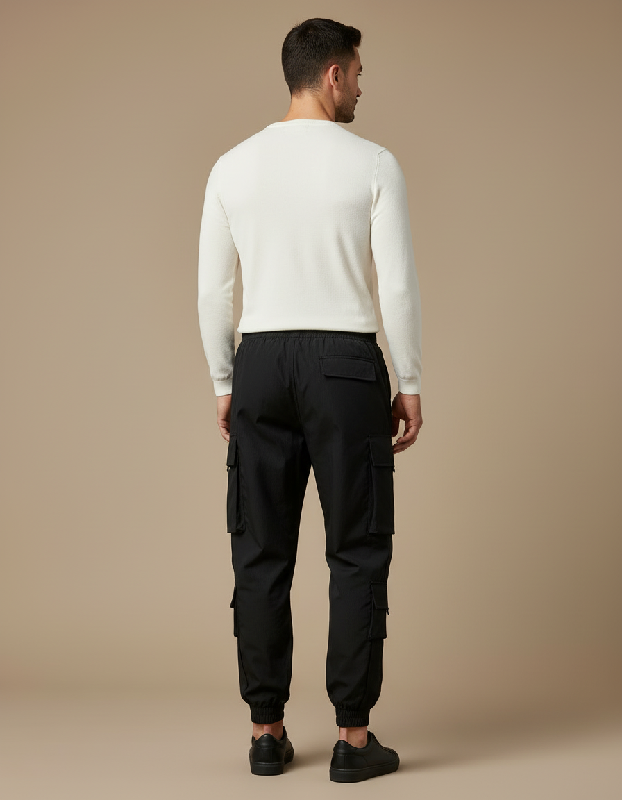 Pantalon Cargo Homme Noir Jogger - Polyester - vue 2