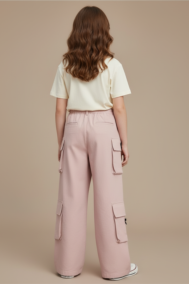 Pantalon Cargo Rose Ample Multipoches Fille Bowknot - Toile - vue 2