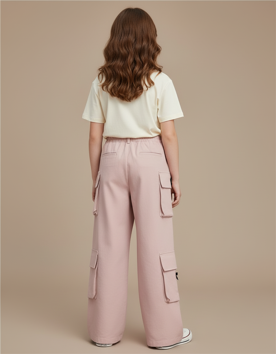 Pantalon Cargo Rose Ample Multipoches Fille Bowknot - Toile - vue 2