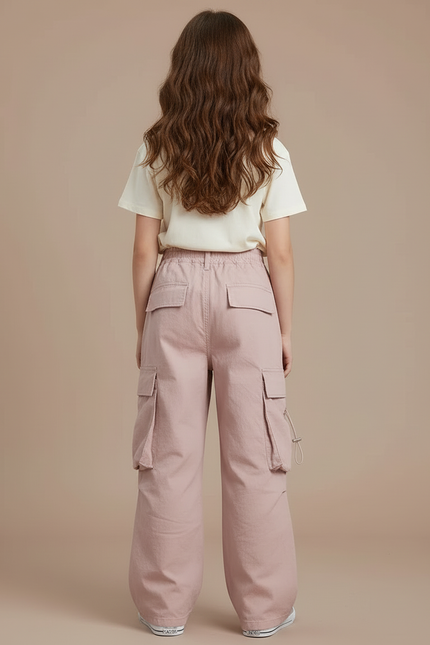 Pantalon Cargo Rose Ample Multipoches Décontracté Enfant - Coton - vue 2