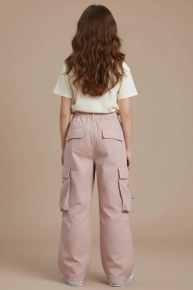 Pantalon Cargo Rose Ample Multipoches Décontracté Enfant - Coton - vue 2