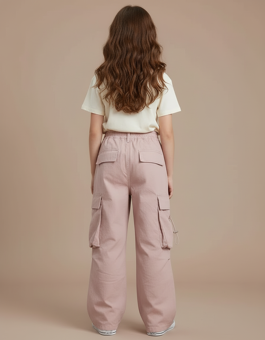 Pantalon Cargo Rose Ample Multipoches Décontracté Enfant - Coton - vue 2