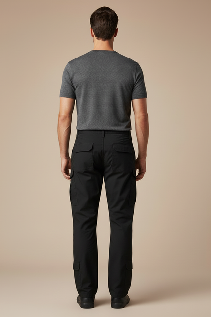 Pantalon Cargo Noir Homme Multipoches Coupe Droite - Toile - vue 2