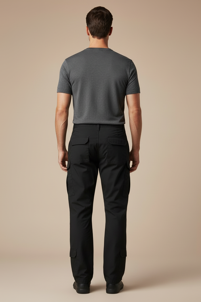 Pantalon Cargo Noir Homme Multipoches Coupe Droite - Toile - vue 2