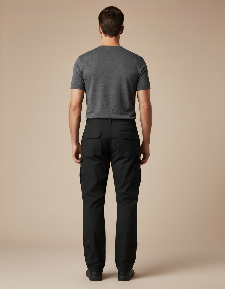 Pantalon Cargo Noir Homme Multipoches Coupe Droite - Toile - vue 2