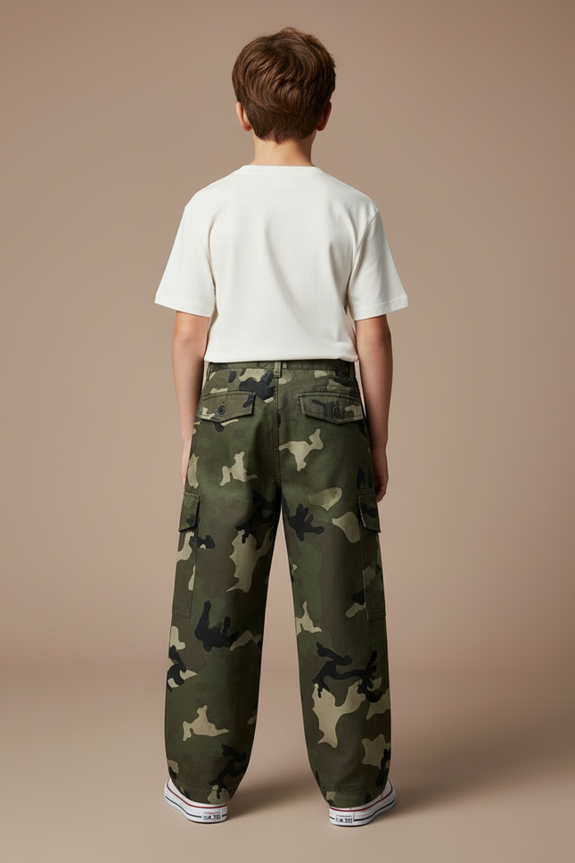 Pantalon Cargo Camouflage Ample Vert Décontracté Enfant - Toile - vue 2