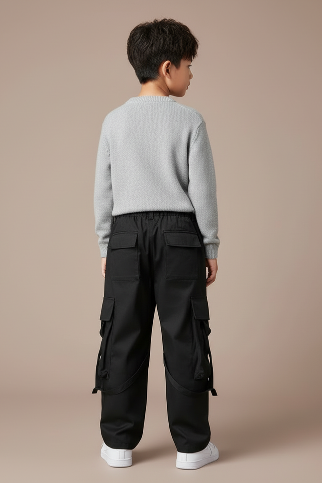 Pantalon Cargo Noir Ample Multipoches Garçon Zippé - Toile - vue 2