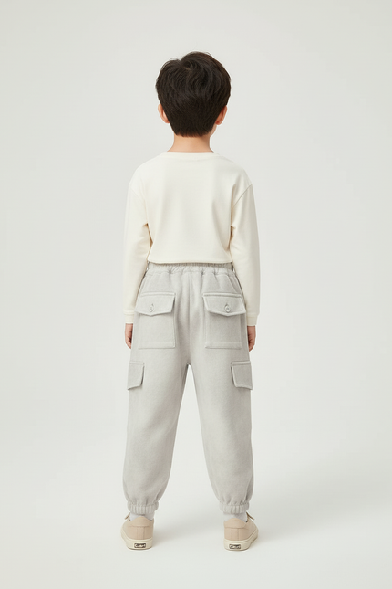 Pantalon Cargo Gris Ample Multipoches Décontracté Enfant - Molleton - vue 2