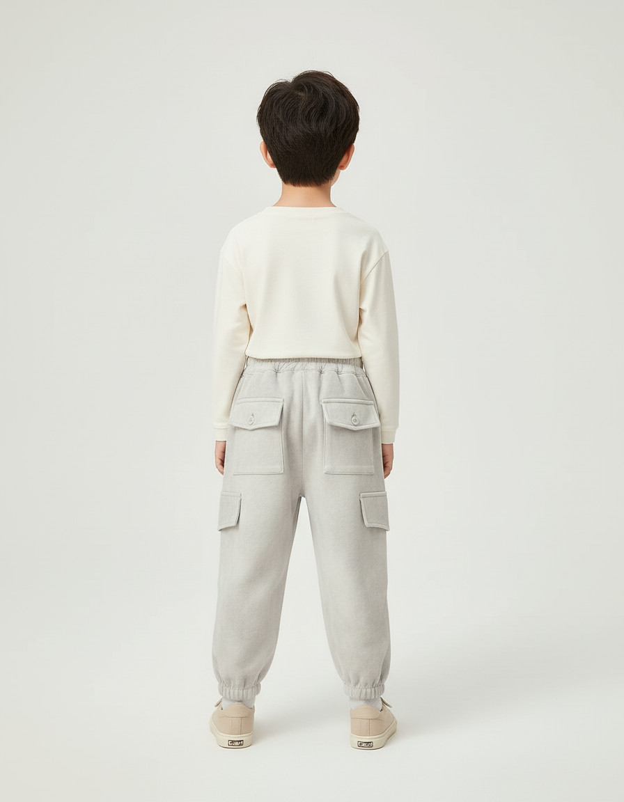 Pantalon Cargo Gris Ample Multipoches Décontracté Enfant - Molleton - vue 2